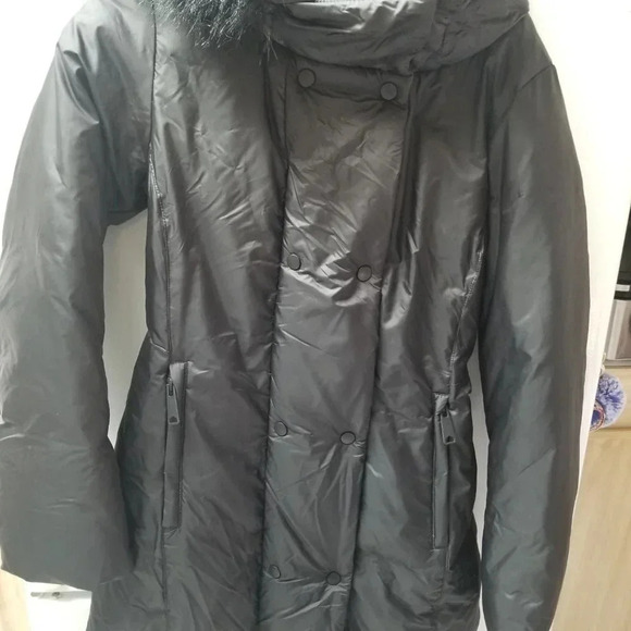 Zara Long Black Puffer  Coat Faux Fur Trim Hood XS - Picture 11 of 13